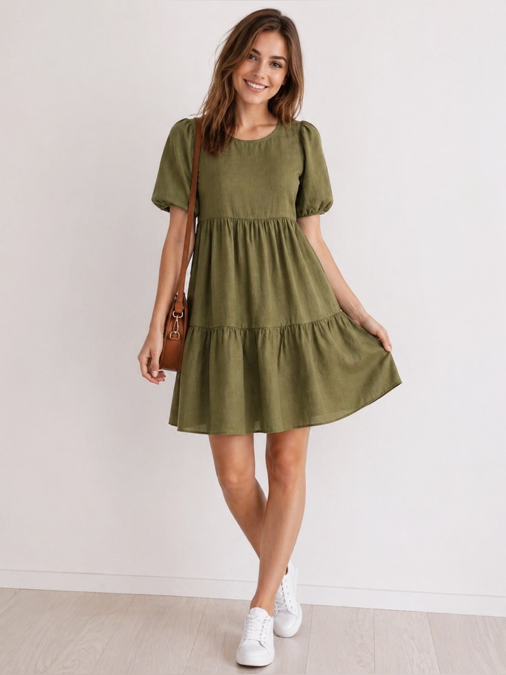 Madewell Olive Puff Sleeve Mini Dress